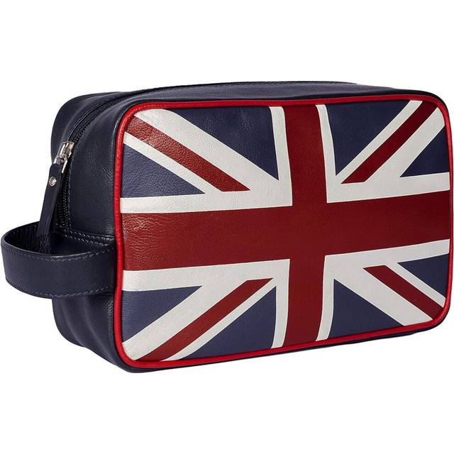 Navy Union Jack Leather Toiletry Washbag - Large