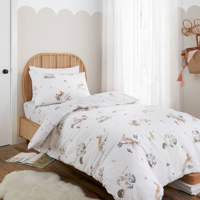 Bunny Rabbit Friends Cotton Duvet Cover Set - White - Double - Bianca Fine Linens