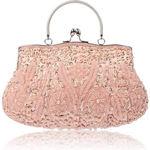 Floral Designer Evening Bag Beaded Sequin Design Vintage Kissing Lock Satin Clutch Purse Bag Wedding Party Clutch