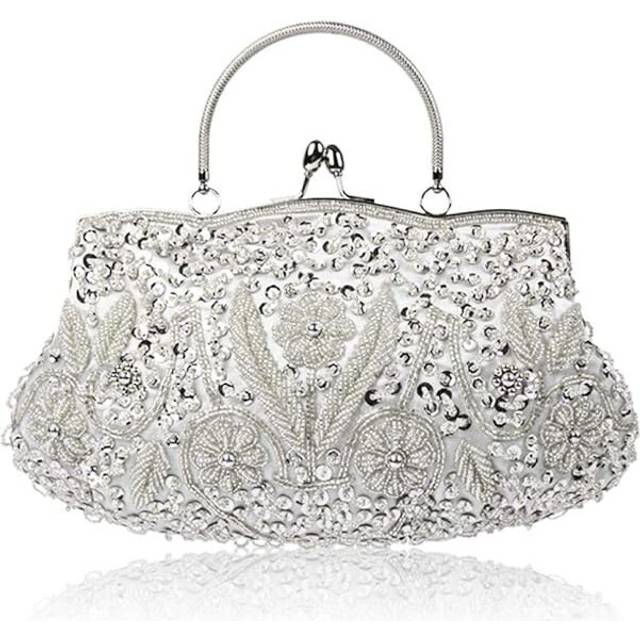 Floral Designer Evening Bag Beaded Sequin Design Vintage Kissing Lock Satin Clutch Purse Bag Wedding Party Clutch