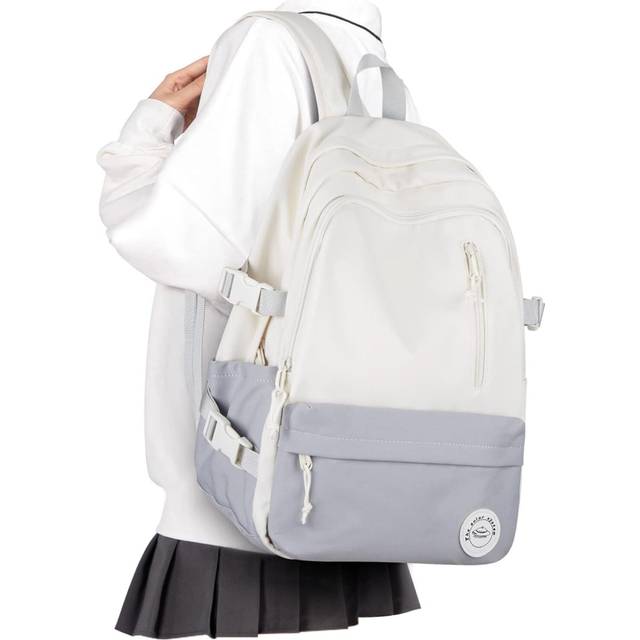 Lightweight School Backpack for Women Men, Laptop Travel Casual Daypack College Secondary School Bags Bookbag for Teenage Girls Boys, Grey White