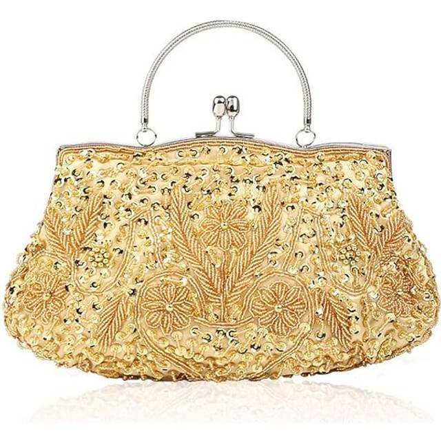 Floral Designer Evening Bag Beaded Sequin Design Vintage Kissing Lock Satin Clutch Purse Bag Wedding Party Clutch