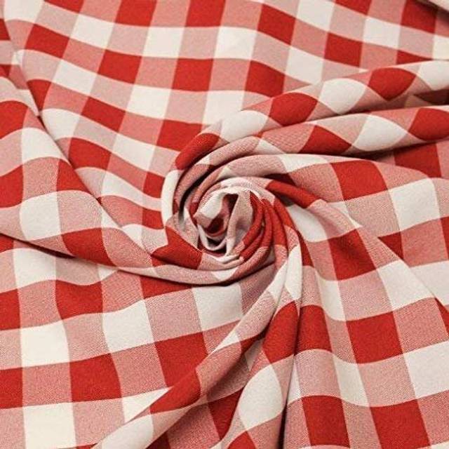 "1"""" Checkered Gingham PolyPoplin Fabric by The Yard (Red and White)"