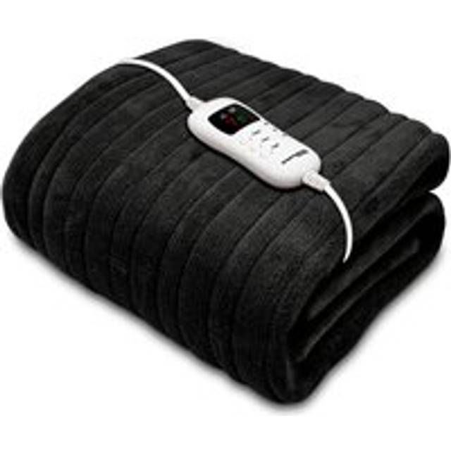 Deluxe Electric Throw Heated Double Over Blanket Soft Fleece Variable Heat & Timer Settings - Black - One Size