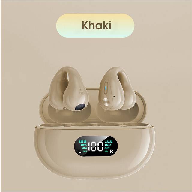 (a-Khaki) TWS for Ambie Sound Earcuffs Ear Bone Conduction Earring Wireless Bluetooth Earphones Sport HiFi Headphones Earbuds for Phones