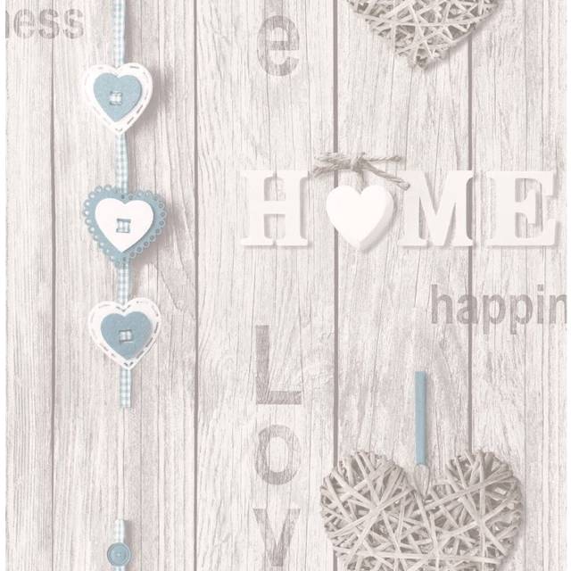 Fine Decor Wallpaper - Love Your Home - Wood Panels - Blue Hearts - FD41719