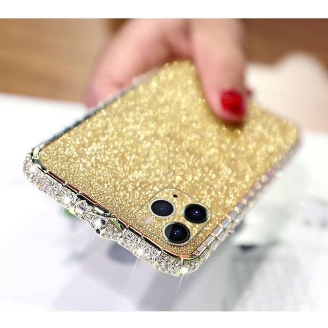 iPhone 14 Pro Bling Glitter Case for Women Cute Diamond Rhinestone with Shiny Sparkly Sticker Skin Plating Metal Bumper Frame Edge