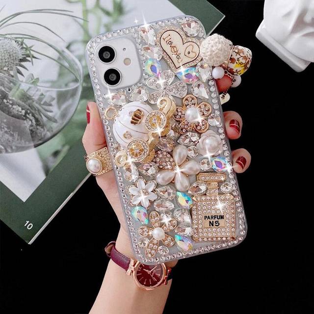 iPhone 13 Bling Case, Girls Women 3D Luxury Sparkle Glitter Diamond Crystal Rhinestone Pumpkin Car Charm Pendant Protective Case
