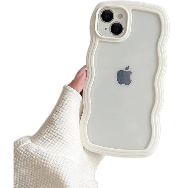Compatible with iPhone 15 Case,Transparent Cute Curly Simple Wave Case Aesthetic Design Bumper for Girls Women Soft TPU Protective Phone Case -White