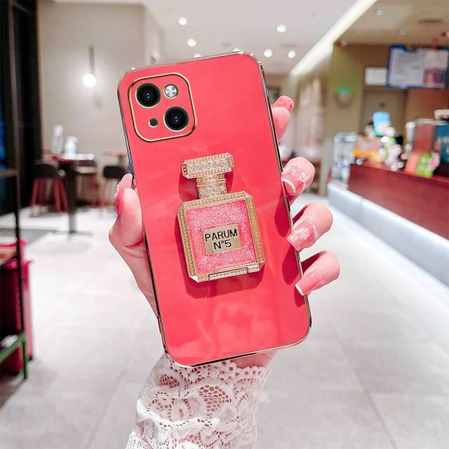 iPhone 13 Pro Max Case with Metal Perfume Bottle Mirror Stand, Cute Women Girly Heart Cases,Elegant Luxury Phone Cover