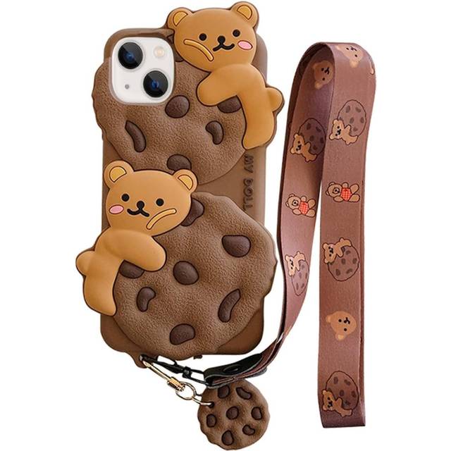 IPhone13 phone case Cookie Bear Kawaii phone case, cute lace up keychain 3D cartoon bear soft silicone protective case, suitable for women and girls