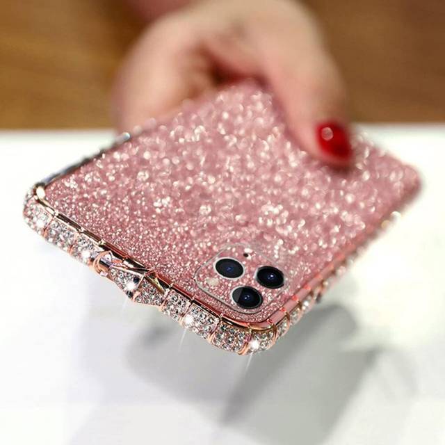 iPhone 13 Pro Max Bling Glitter Case for Women Cute Diamond Rhinestone with Shiny Sparkly Sticker Skin Plating Metal Bumper Frame Edge