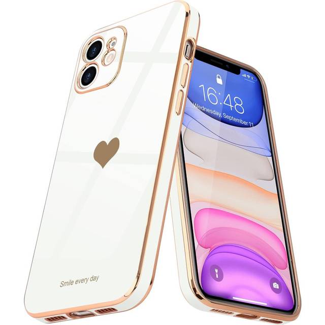 Compatible with iPhone 11 Cute Love-Heart Luxury Bling Plating Soft Back Cover Raised Full Camera Protection Bumper Silicone Shockproof Phone Case