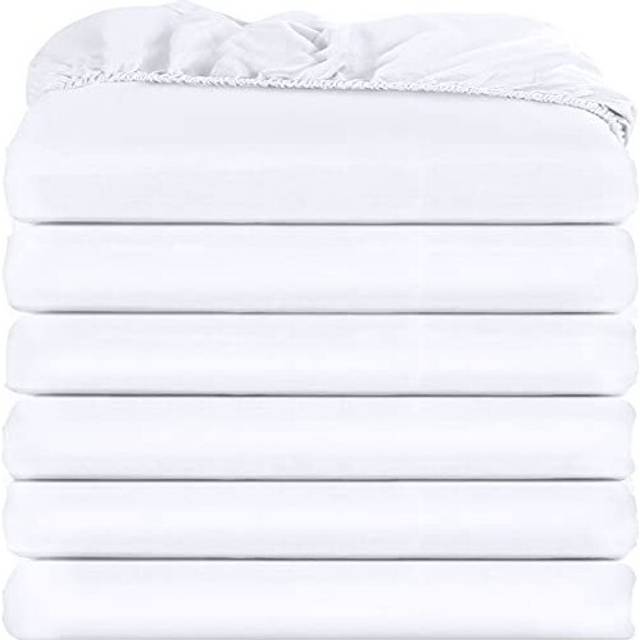 Utopia Bedding Fitted Sheet (Pack of 6) - Deep Pocket - Easy Care Soft Brushed Microfibre Fabric - Shrinkage and Fade Resistant (Double, White)