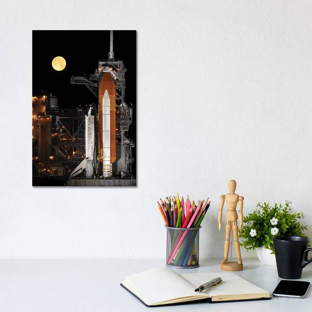 A Nearly Full Moon Sets As Space Shuttle Discovery Sits Atop The Launch Pad by - Wrapped Canvas Graphic Art (30.48cm H x 20.32cm W x 1.91cm D)