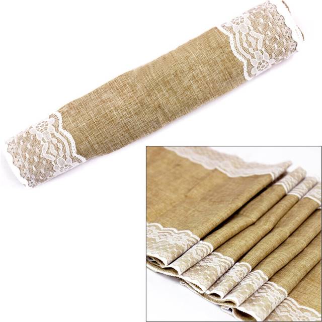 Rustic Burlap Lace Table Runner Natural Imitated Linen Tea Table Cover Table Runners for Wedding Christmas Birthday Party Decor