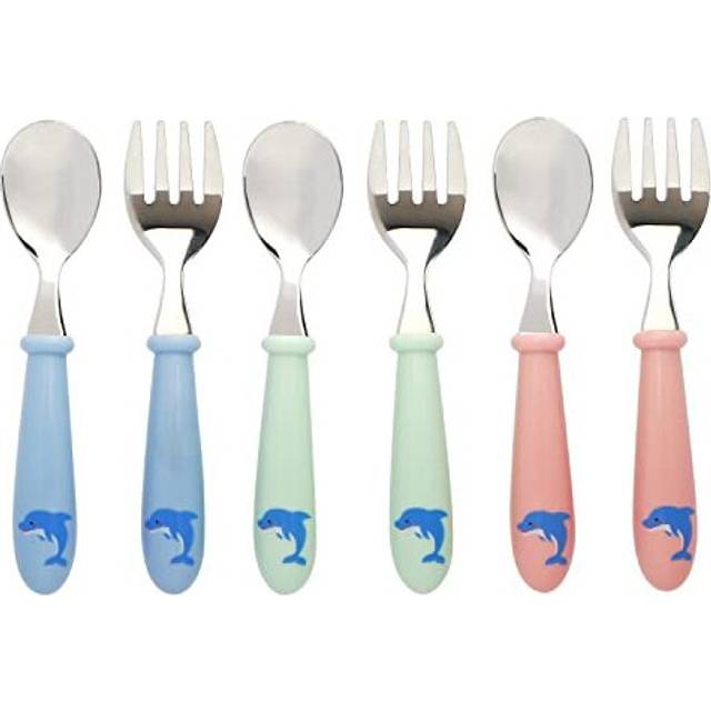 Kids Cutlery 6pcs Stainless Steel 18/10 - Children's Cutlery Toddler 3 x Forks, 3 x Spoons - Dishwasher Safe - BPA Free - Dolphin