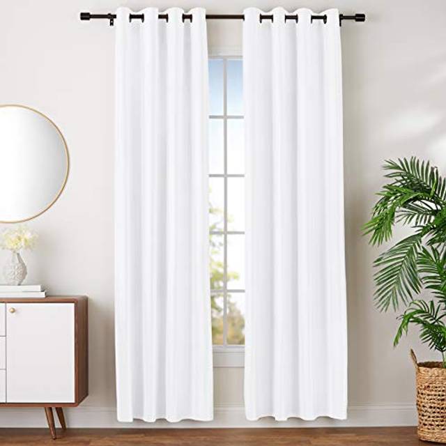 Amazon Basics Room Darkening Light Blocking Blackout Window Curtain with 2 Panels Grommets  for Living Room and Bedroom  52 x 96 Inches  White - Set o