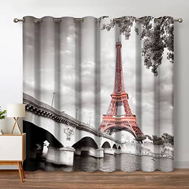 Jekeno Paris Eiffel Tower Blackout Curtains Landmark Picture of Famous Place Cityscape Scene Decor for Home Bedroom Living Room Grommet Window Drapes