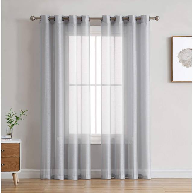 HLCME 2 Piece Semi Sheer Voile Window Curtain Grommet Panels for Bedroom  Living Room 54 W x 84 L  Silver Grey