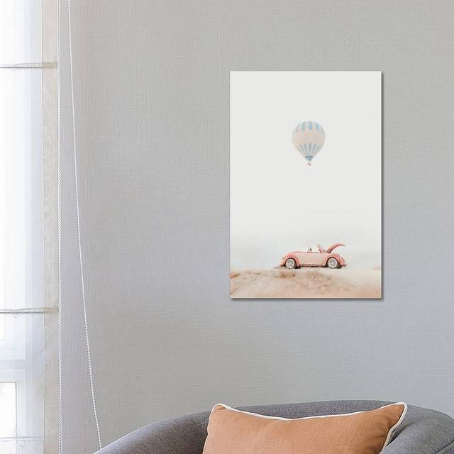 Pink Car and Hot Air Balloon by Karen Mandau - Wrapped Canvas Painting (66.04 cm H x 45.72 cm W x 1.91 cm D)