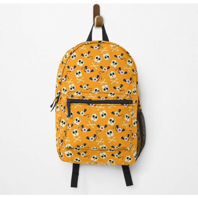 "Backpack Bat and Skull, Orange Bag, Halloween for school School Bag Travel 15"""