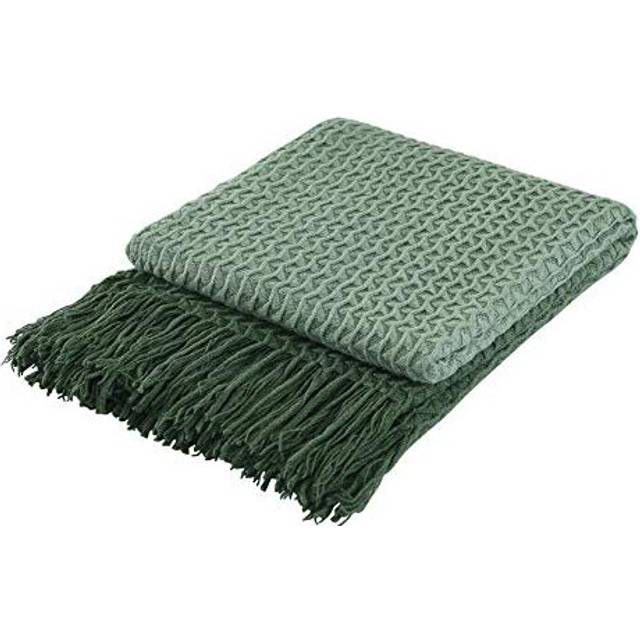 Super Soft Ombre Green Decorative Knit Throw Blanket for Sofa Couch Chair Bed, Lightweight Travel Blanket Nap Throw, Cashmere-Like Soft and Cozy,