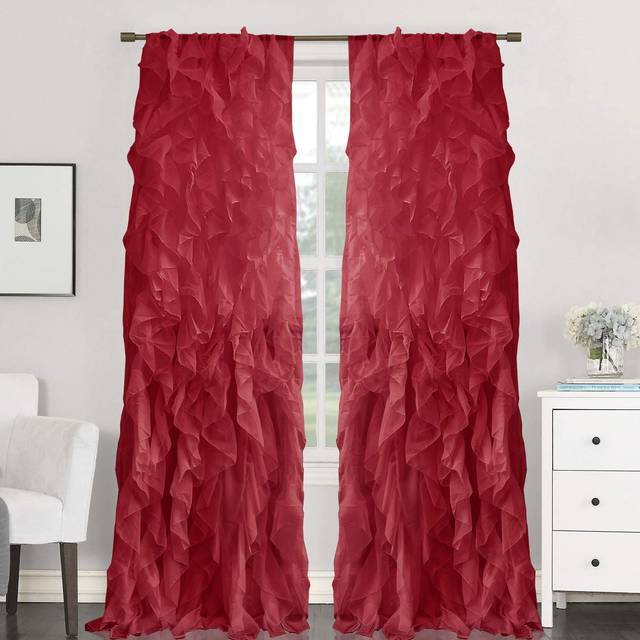 Sweet Home Collection 2 Pack Window Panel Sheer Voile Vertical Ruffled Waterfall Curtains