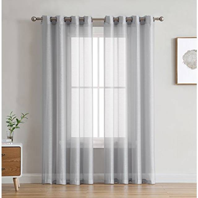 HLcME 2 Piece Semi Sheer Voile Drapery Window curtain grommet Panels for Bedroom (54 W x 95 L  Silver grey)