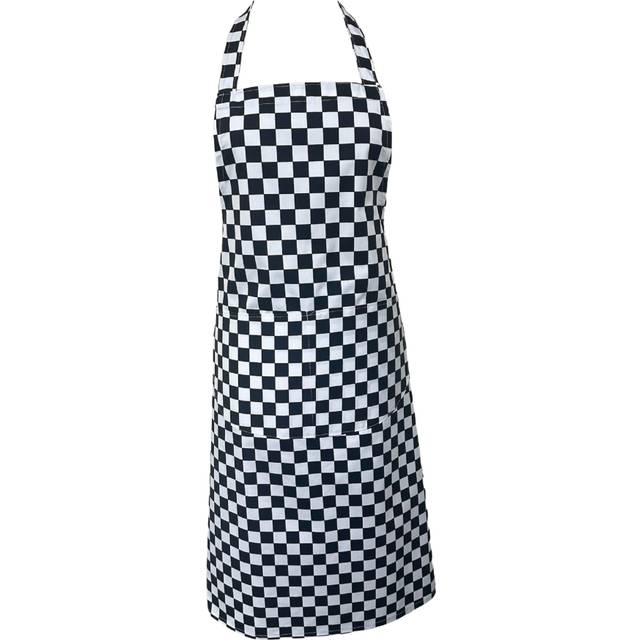 (Black) Checked Full Bib Apron with Curved Pocket Home Baker Cook Pinny