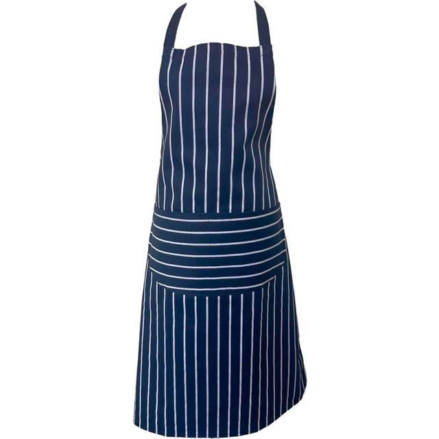 (Navy) Striped Butcher Full Apron with Curved Pocket Home Baker Cook Pinny