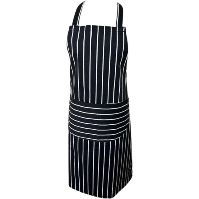 (Black) Striped Butcher Full Apron with Curved Pocket Home Baker Cook Pinny