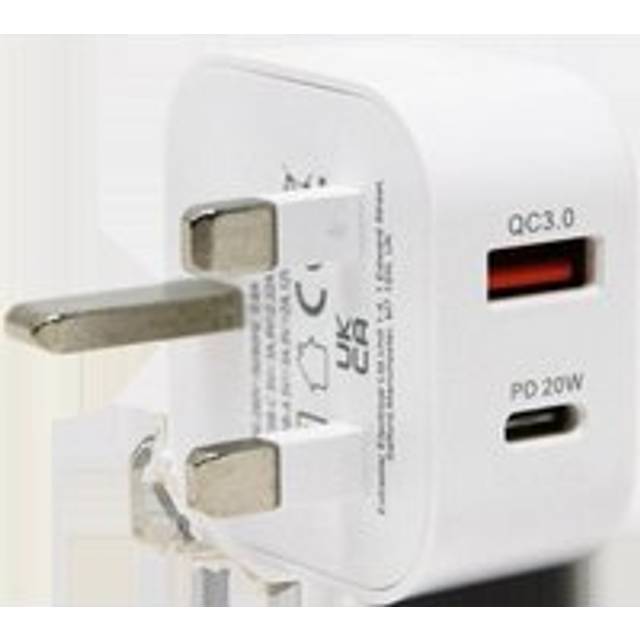 Fast Charging 5V 3A USB+Type-C Home Plug Charger - White - One Size