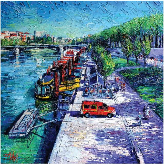 The Lively Banks of Lyon by Mona Edulesco - Wrapped Canvas Painting (45.72cm H x 45.72cm W x 1.91cm D)