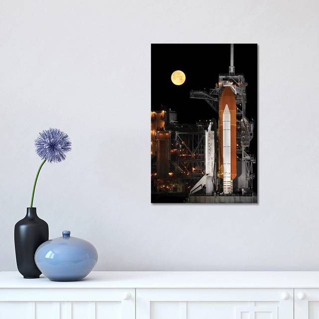 A Nearly Full Moon Sets As Space Shuttle Discovery Sits Atop The Launch Pad by - Wrapped Canvas Graphic Art (45.72cm H x 30.48cm W x 1.91cm D)