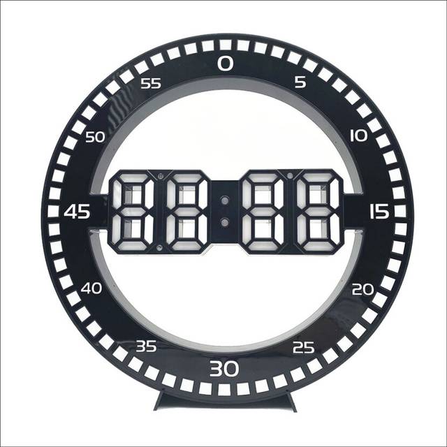 Living Room Wall Clock 3D LED Portable Wall Clock Electronic Clock Portable Screen With Jumping Seconds,Black & White