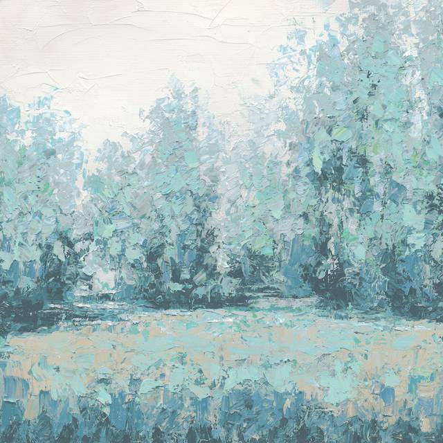 Textured Abstract Treescape Mint 2 - Wrapped Canvas Painting (30cm H x 30cm W x 3.8cm D)