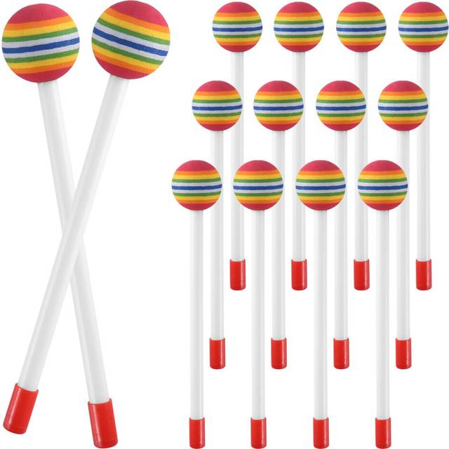 14 Pcs Lollipop Drum Mallet Sticks Round Rainbow Hammer Percussion Plastic Drumsticks for Kids Child