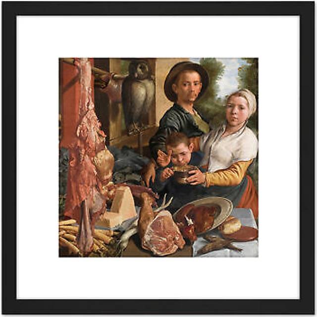 Aertsen The Fat Kitchen Allegory Painting 8X8 Inch Square Wooden Framed Wall Art Print Picture with Mount - Black - One Size