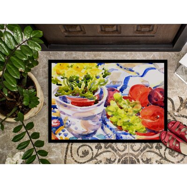 """""Caroline's Treasures Apples  Plums and Grapes with Flowers Indoor or Outdoor Doormat  18"""""""" x 27""""""""  Multicolor"""""