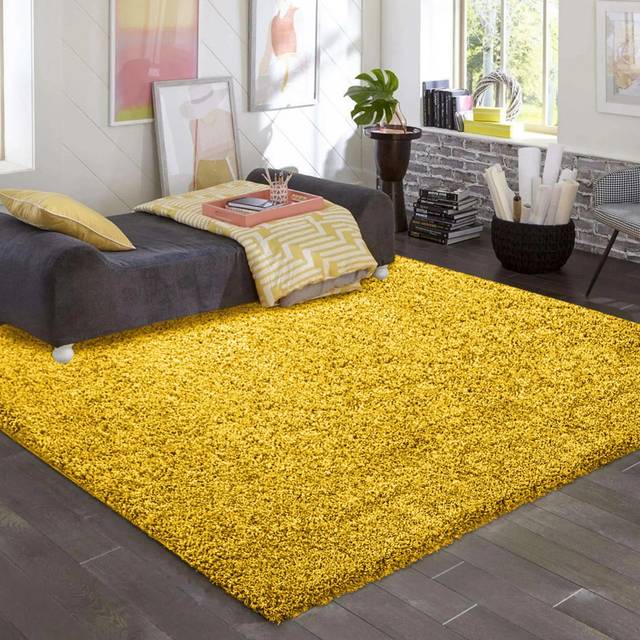 Efrossini Fluffy Thin Indoor Shaggy Ochre Area Rug (Rectangle 60cm x 220cm)