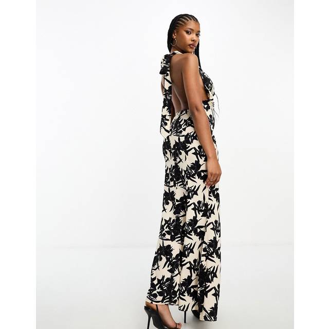 Floral Print Cowl Neck Maxi Dress