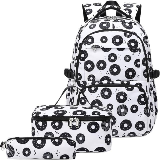 Donut Print Backpack Set for Girls Primary School Bag Colorful girls' Book Bags with Lunch Box