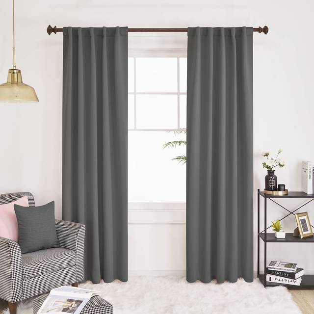 Deconovo Blackout Curtains Back Tab and Rod Pocket - Curtains Blackout Curtains for Sliding Door Light Blocking Curtains 42x95 inch  Light Grey  2 Pan