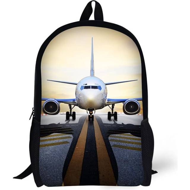 "Students Backpack,17"" Bookbag 3D Airplane Print for Age 6-15 Years Old Teen Girls Boys Kids"