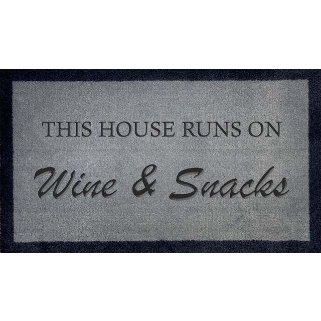Shreve This House Runs On Wine & Snacks Doormat - Grey (70cm W X 40cm L)