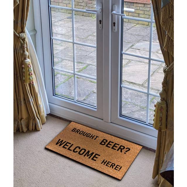 Puga Brought Beer Welcome Here Doormat - Black (40cm W X 70cm L)