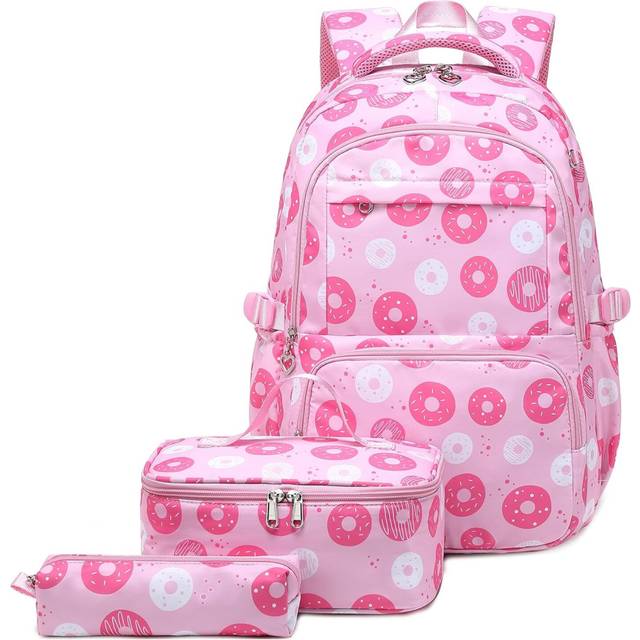 Donut Print Backpack Set for Girls Primary School Bag Colorful girls' Book Bags with Lunch Box