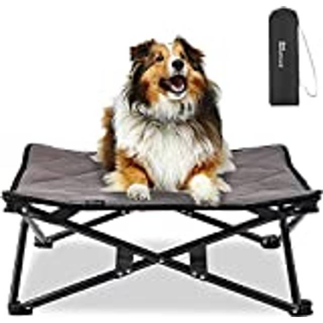 Raised Dog Bed Elevated Dog Cooling Bed No Assembly Required Folding Dog Camping Bed with Breathable Mesh & Suede Mat & No-Slip Feet for Travel Garden