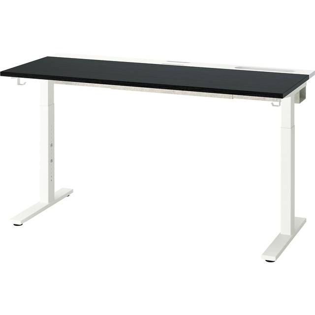 MITTZON skrivbord, svartbetsad askfaner/vit, 140x60 cm